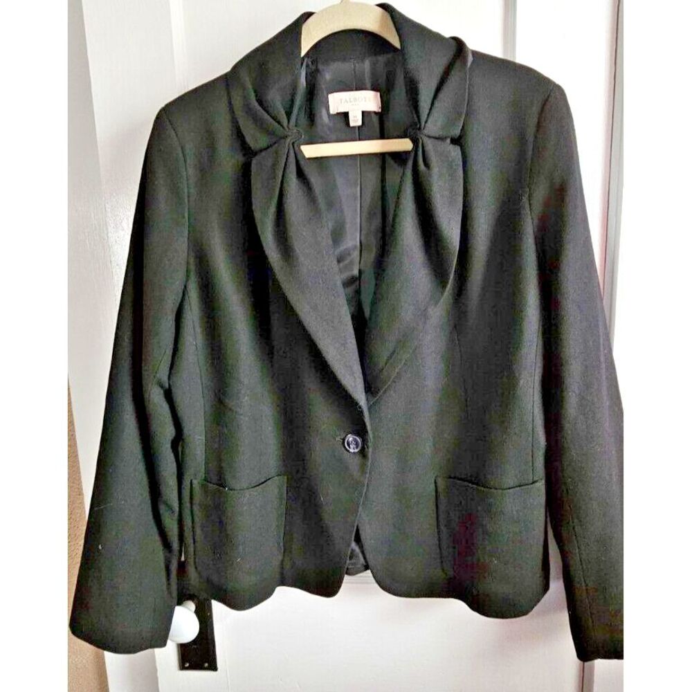 Talbots Womens Black Wool Blend Jacket 1 Button 2 Pockets Blazer SZ 14